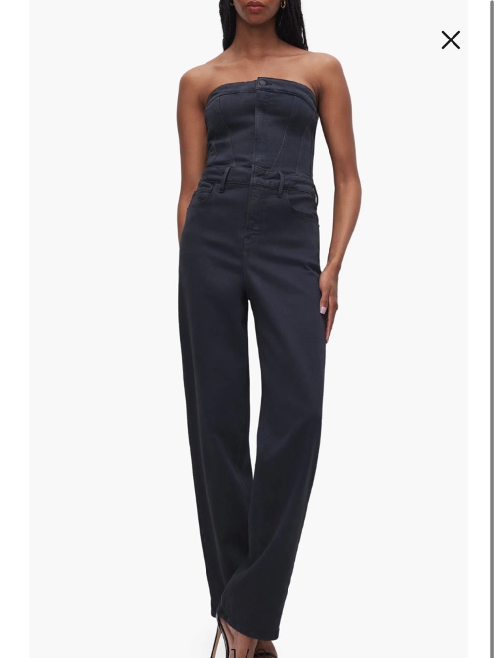 Good American Black Denim Tube Jumpsuit